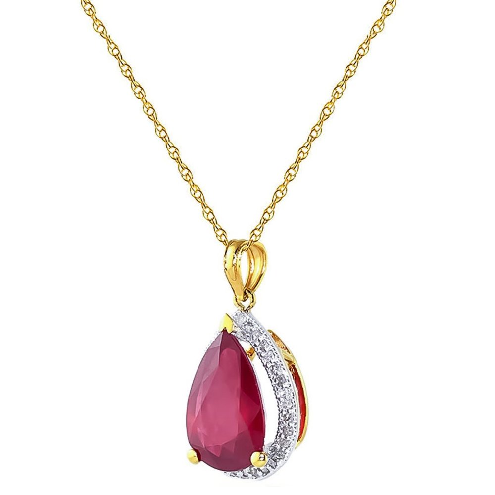 14K. SOLID GOLD NECKLACE WITH  DIAMONDS & RUBY - Picture 2 of 9